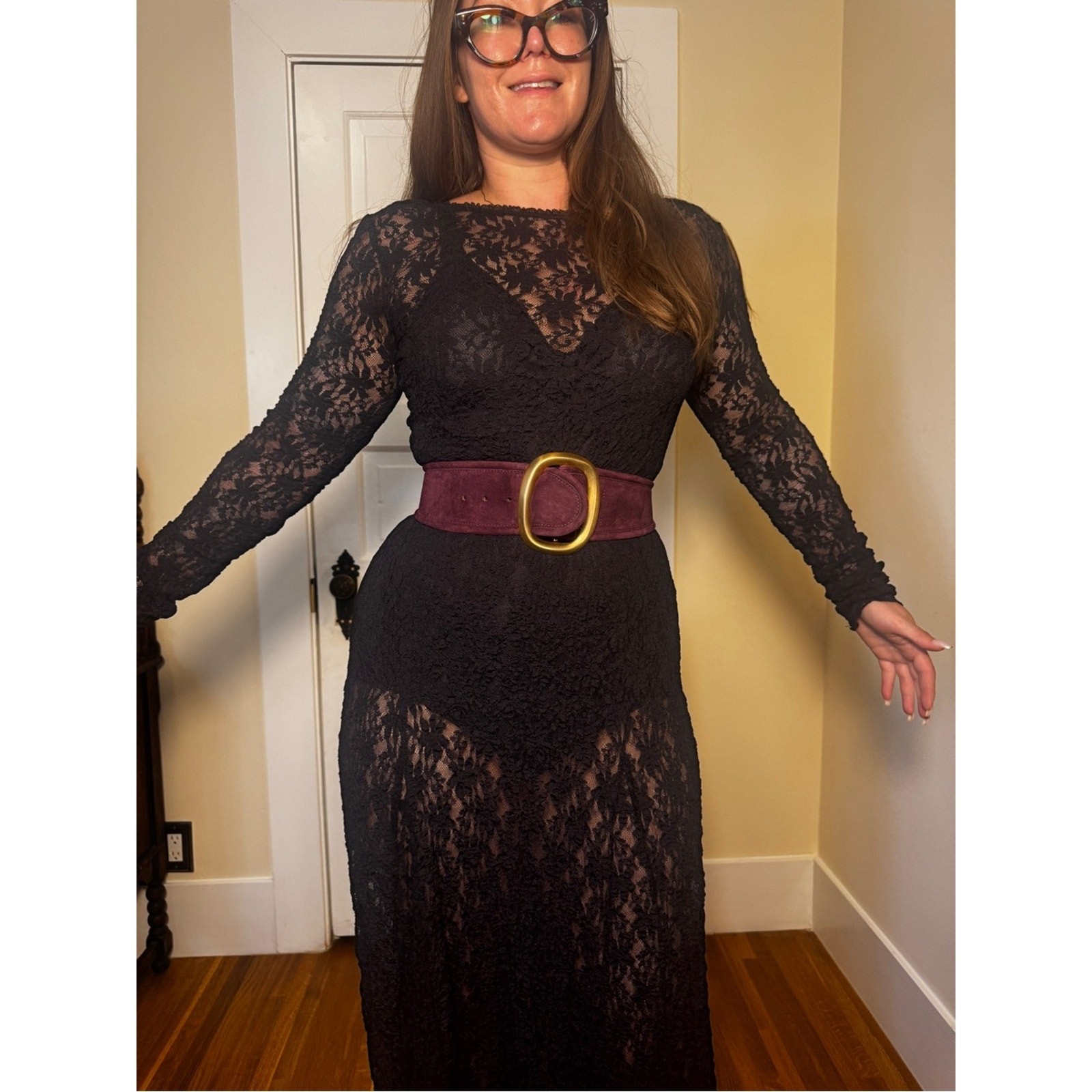 90s Vintage Donna Karan Purple Suede Wide Belt