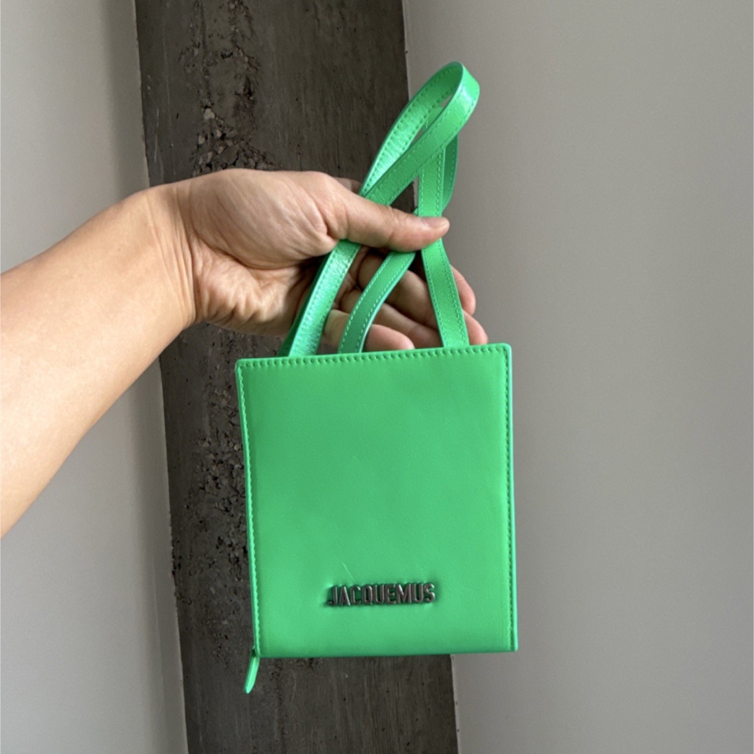 Jacquemus Green Top Handle Bag Logo Accent Zipper Closure Silver Hardware