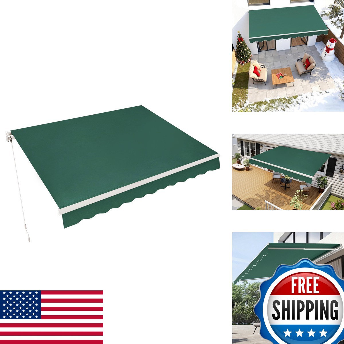 MCombo 9.9x7.8ft Manual Retractable Patio Awning Sunshade Green