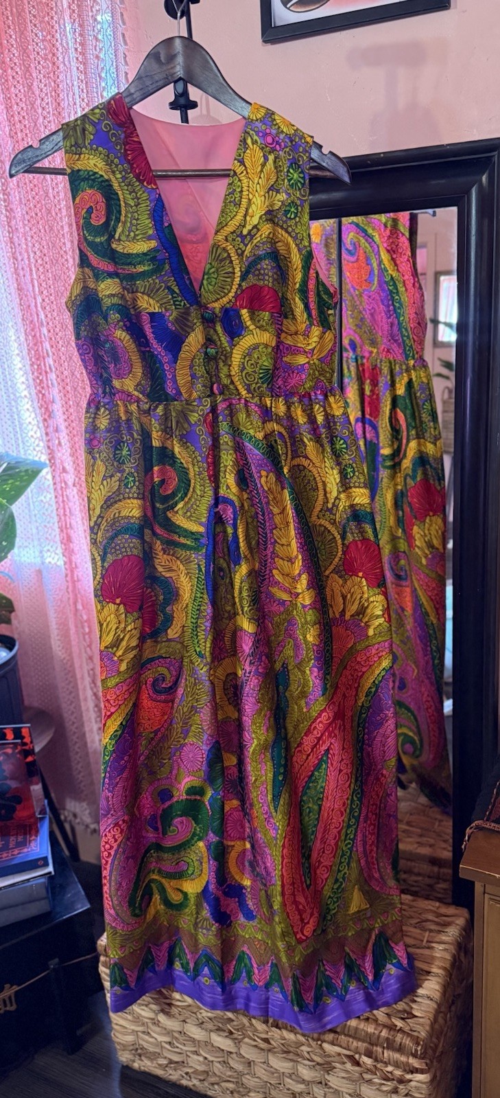 Vintage 70s Psychedelic Paisley Floral Maxi Dress Pink Purple Boho Hippie S Vintage 70s Psychedelic Paisley Floral Maxi Dress Pink Purple Boho Hippie S