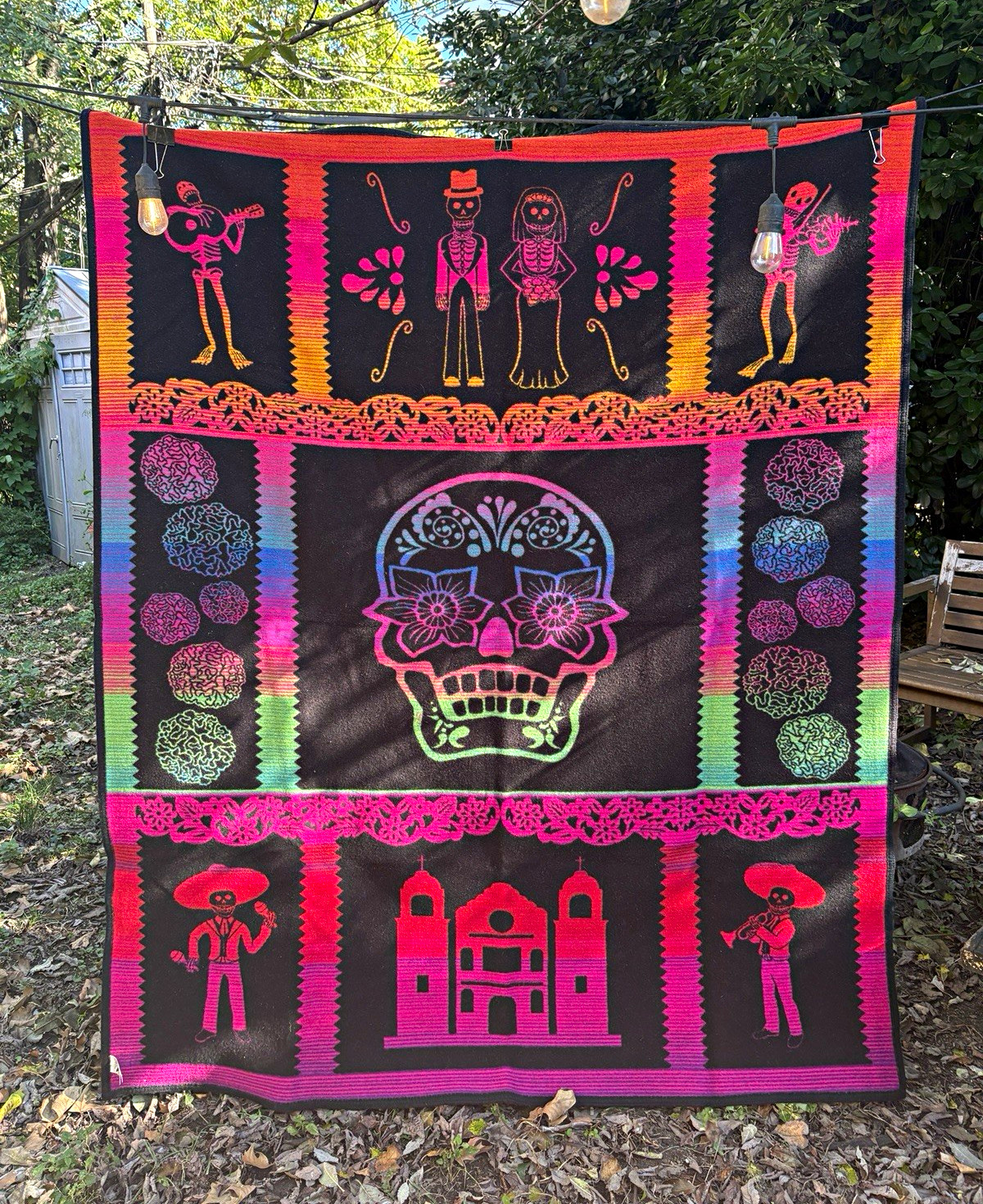 RARE Pendleton Beaver State Day of the Dead Wool Blanket Sugar Skulls 80x64 RARE Pendleton Beaver State Day of the Dead Wool Blanket Sugar Skulls 80x64