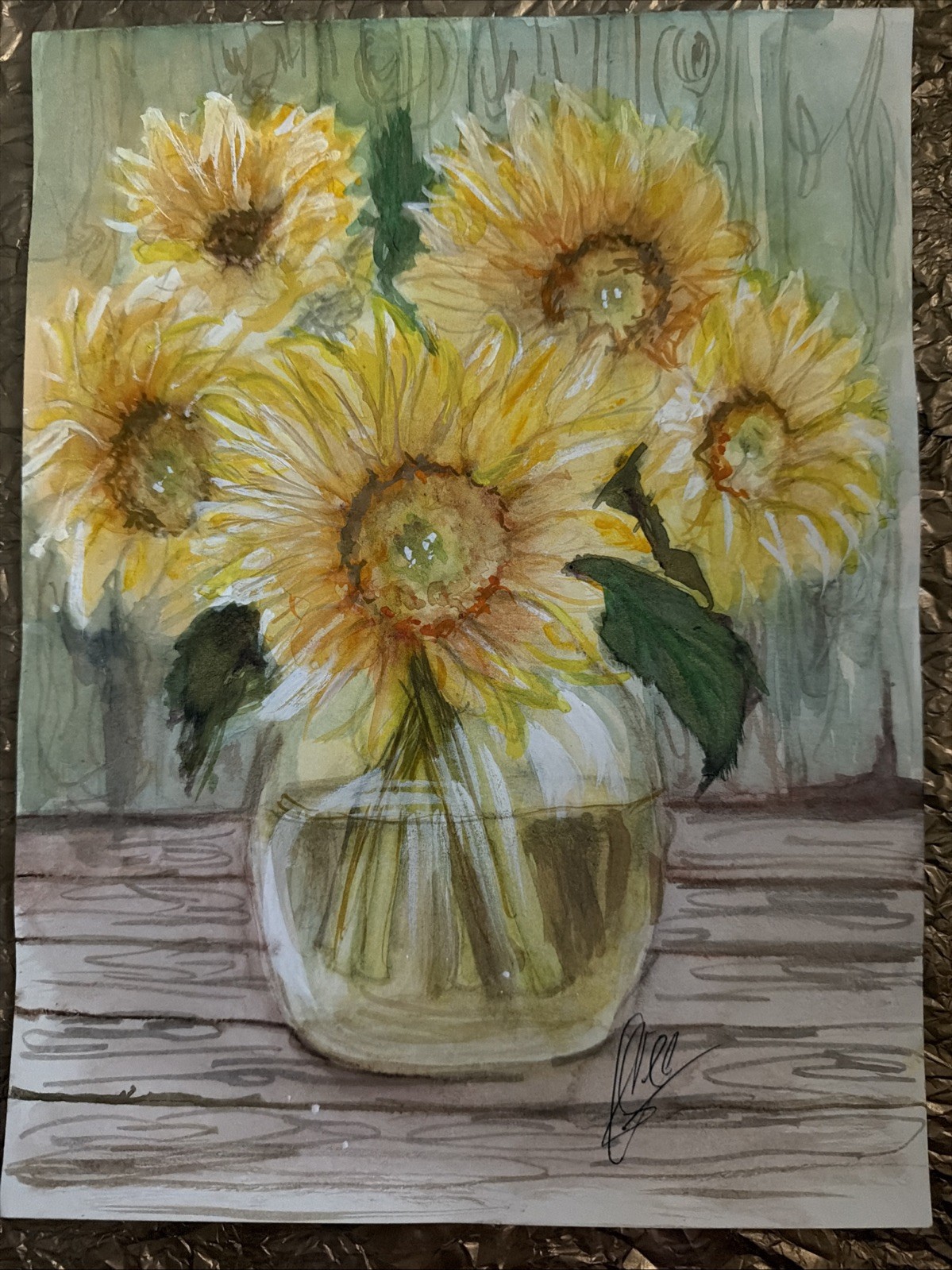 Sunflowers Bouquet Original Watercolor Signed By The Artist 11.5@x9” Sunflowers Bouquet Original Watercolor Signed By The Artist 11.5@x9”