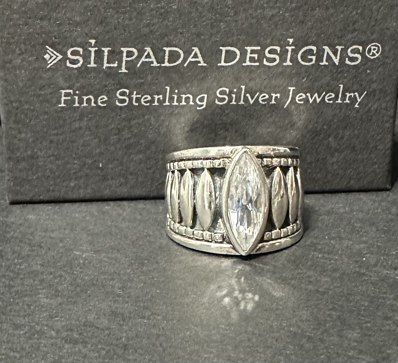 VTG Rare Retired Silpada Sterling Silver Marquise CZ Statement Ring R1293 Size 6