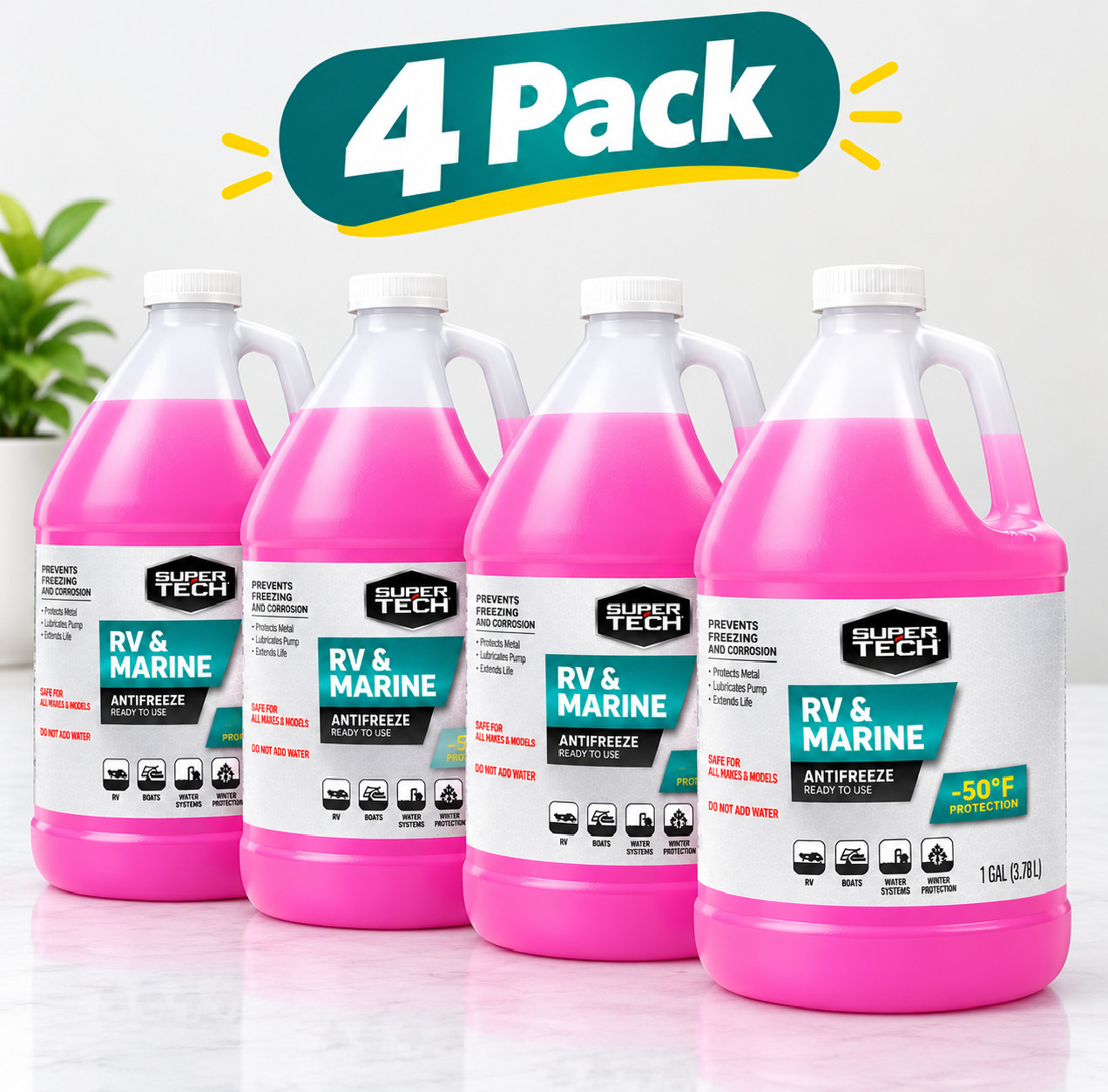 (4 pack) Super Tech RV and Marine Antifreeze, 4 Gallons