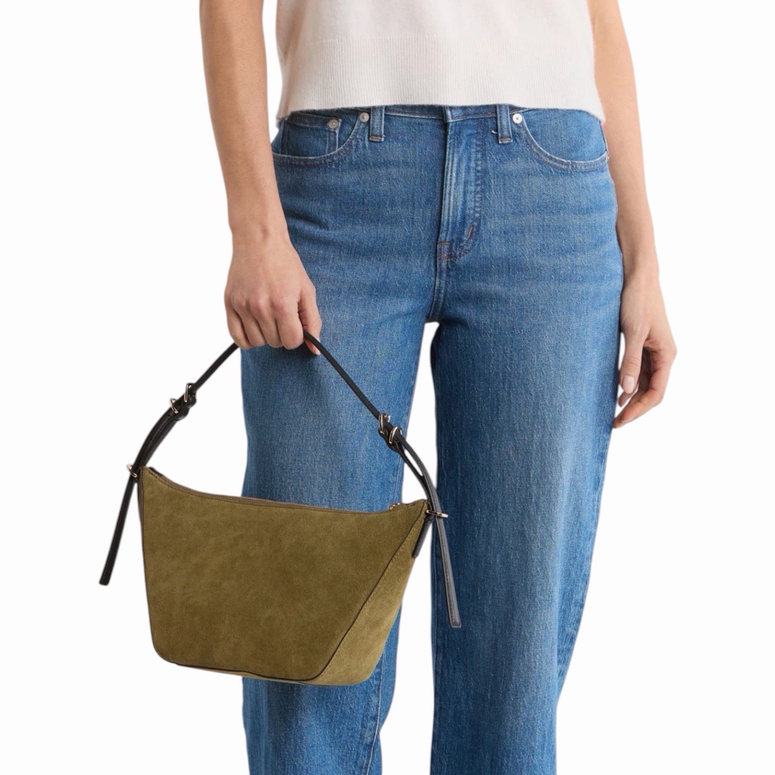 NEW Madewell The Keeper Suede Shoulder Bag Aged Olive Green Women