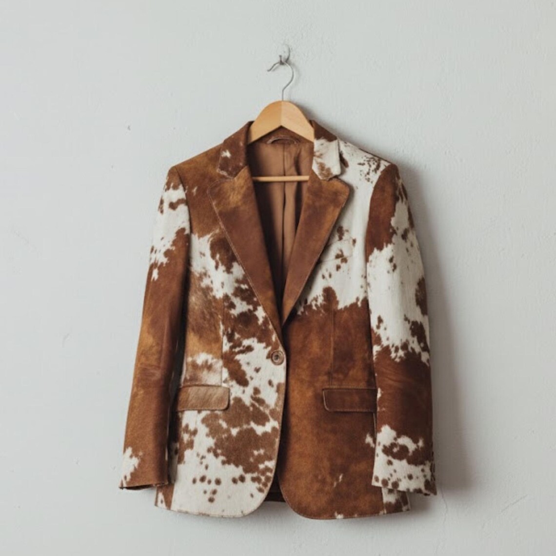 Handmade Cowhide Jacket, Brown Hair on Hide Coat, Western Rodeo Style Blazer