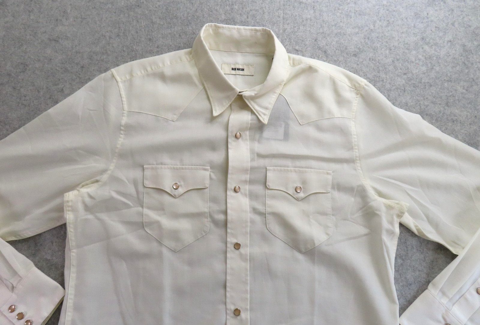 Buck Mason Shirt Mens Large White Cotton Wool Palomino Western Pearl Snap NEW