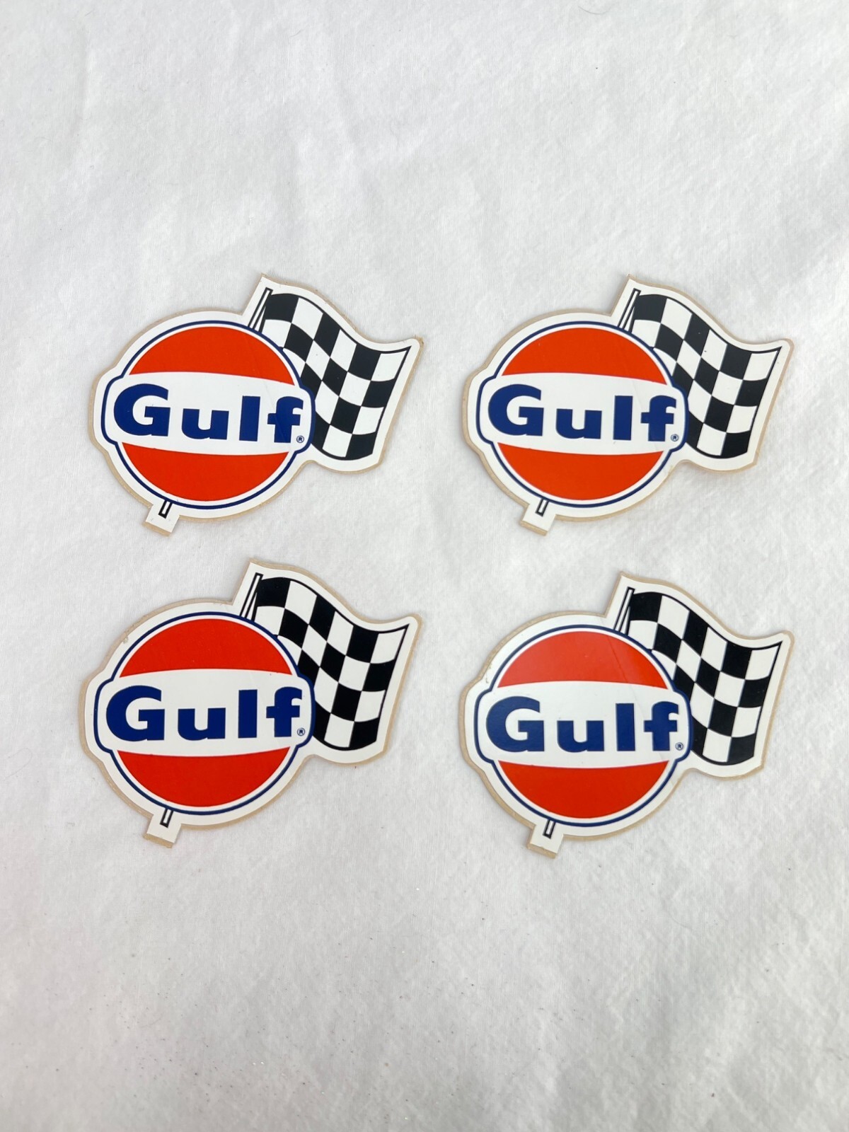 VTG 1966 Gulf Racing Stickers With Checkered Flag Set Of 4 New Old Stock VTG 1966 Gulf Racing Stickers With Checkered Flag Set Of 4 New Old Stock