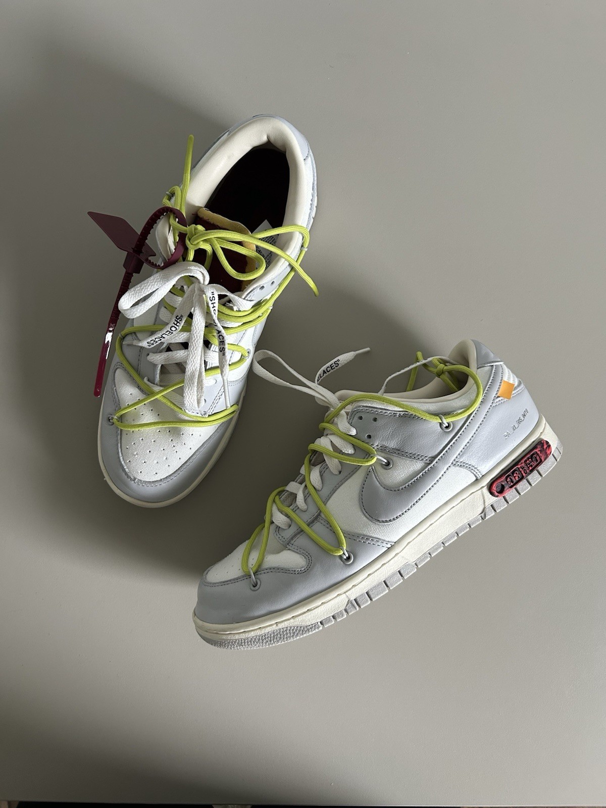 Nike Dunk Low Off-White Lot 08 Gray White Volt Low Top Leather Sneakers Nike Dunk Low Off-White Lot 08 Gray White Volt Low Top Leather Sneakers