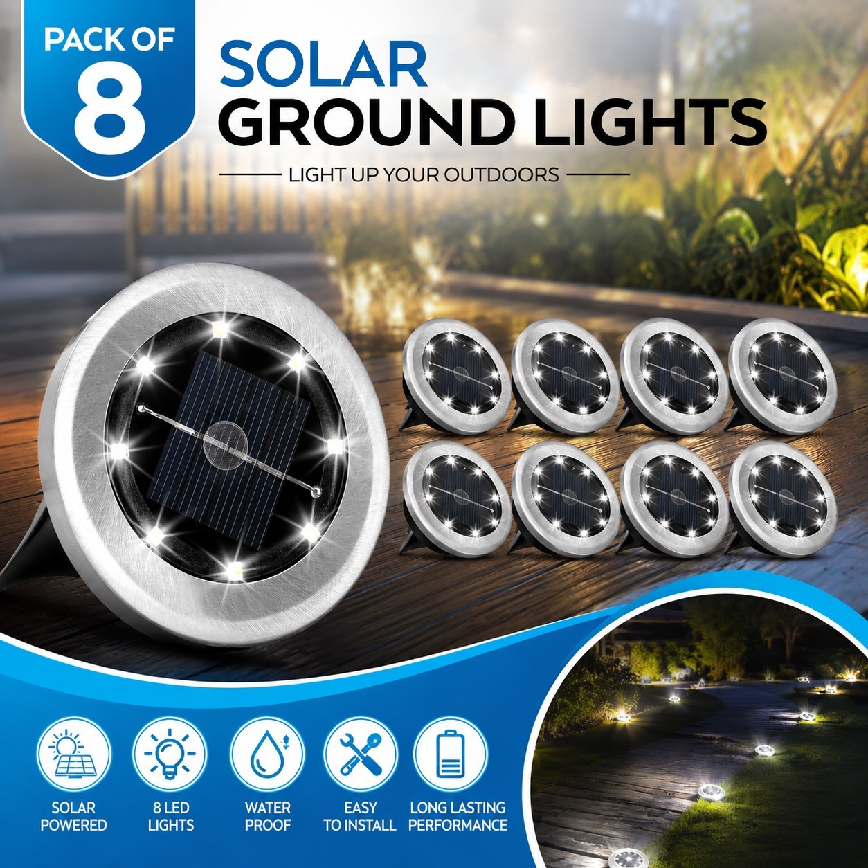 12 PACK Solar In Ground Lights LED Outdoor Flat Disc Landscape Pathway Garden Ya