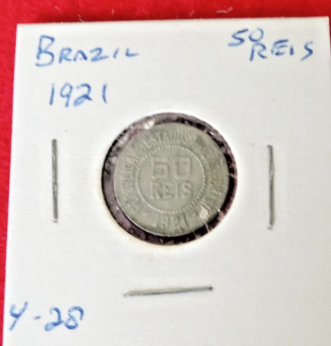 Foreign Coin     BRAZIL  1921  50 Reis  Nice Circulated  coin