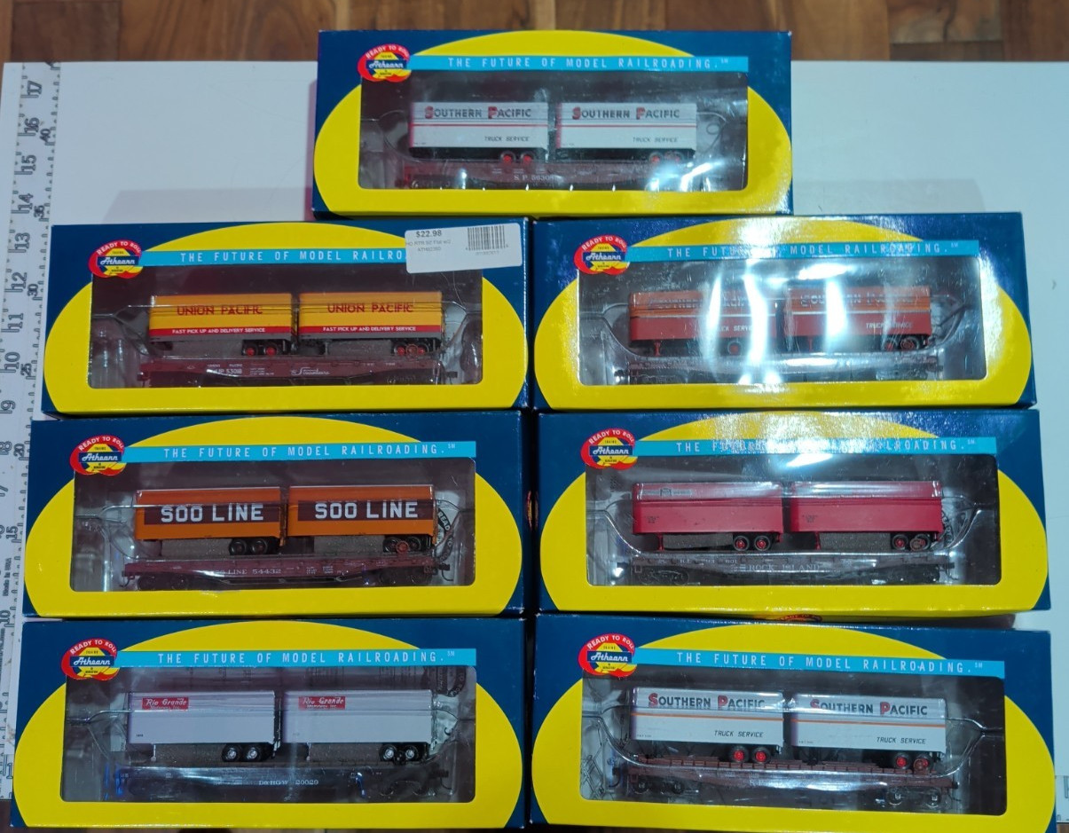 Lot of 7 Athearn HO Southern Pacific SP TOFC Flatcars 12 Trailers NOS