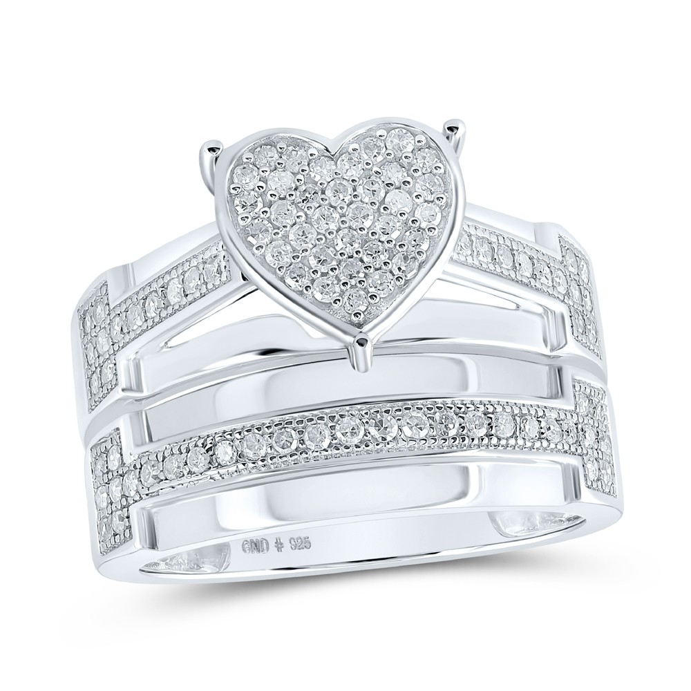 0.89 Ctw Natural Diamond Heart Wedding Engagement Set Ring 925 Sterling Silver