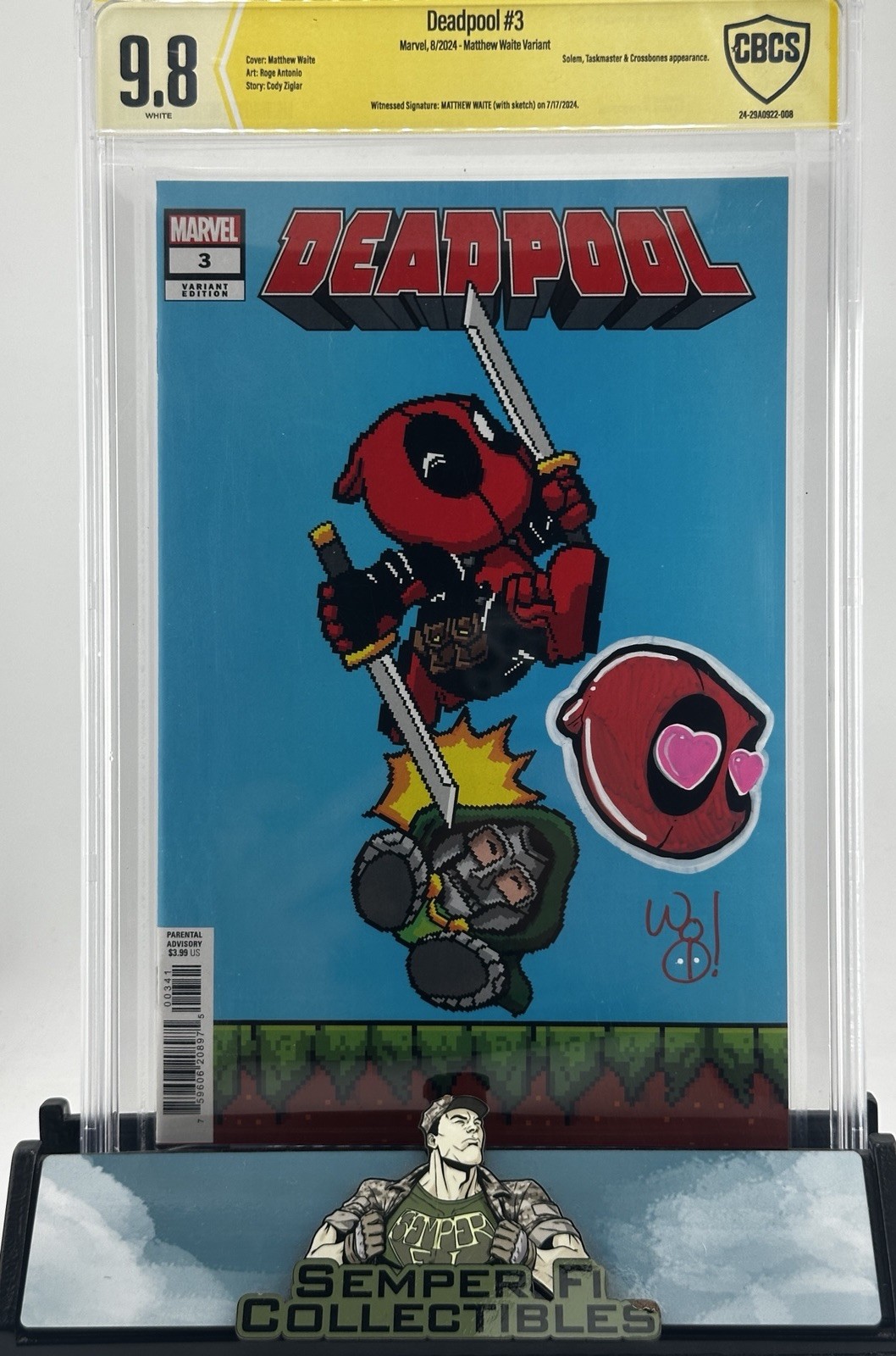 Deadpool #1 8-Bit CBCS 9.8 Witnessed Matthew Waite Signed And Sketched Deadpool #1 8-Bit CBCS 9.8 Witnessed Matthew Waite Signed And Sketched