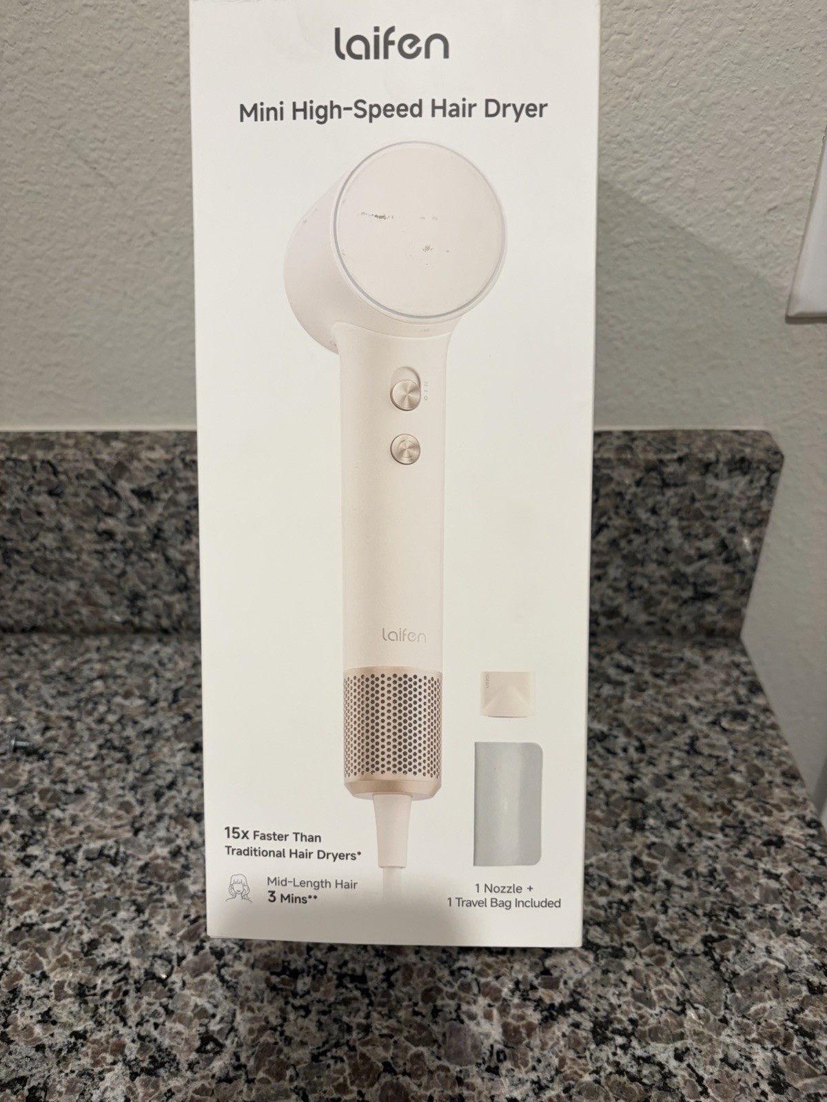 NEW Laifen Mini High-Speed Hair Dryer Seashell White 110K RPM w/ Bag Nozzle
