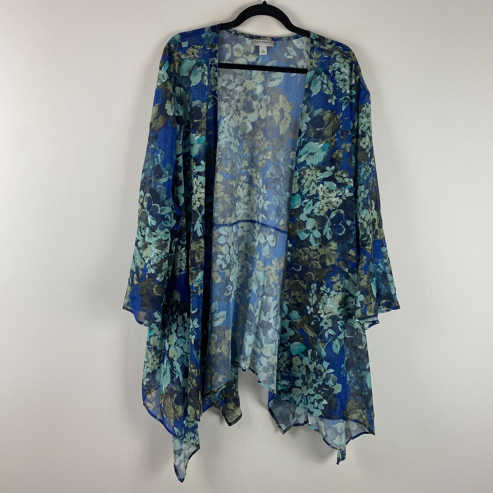 Catherines Seasonless Cascade Kimono Size 5X Bell Sleeve Floral Sheer Chiffon