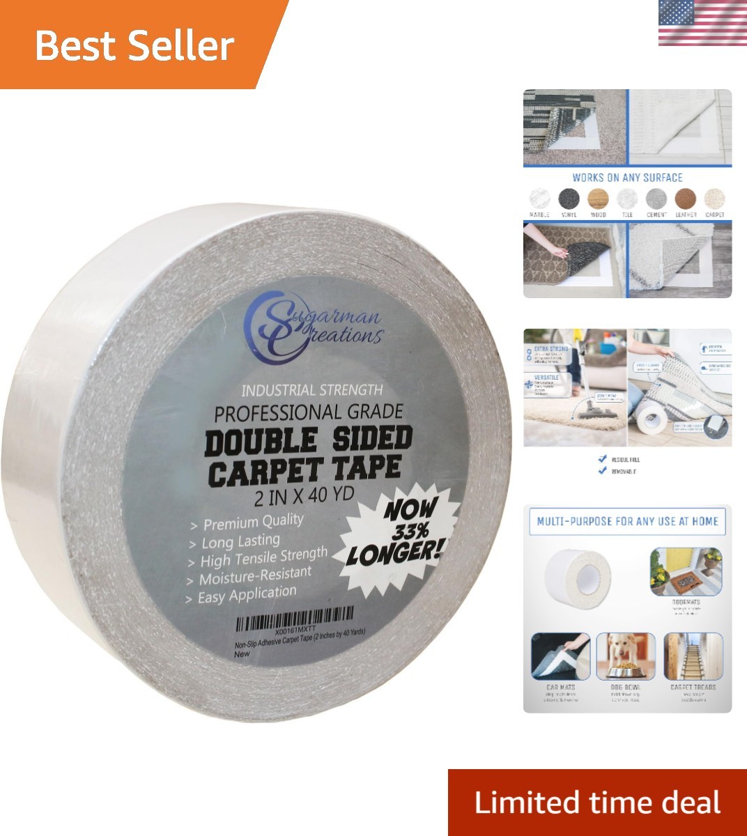 Strongest Double Sided Carpet Tape, 2 Inch by 40 Yard, 120 feet 2X More 5 S... Strongest Double Sided Carpet Tape, 2 Inch by 40 Yard, 120 feet 2X More 5 S...