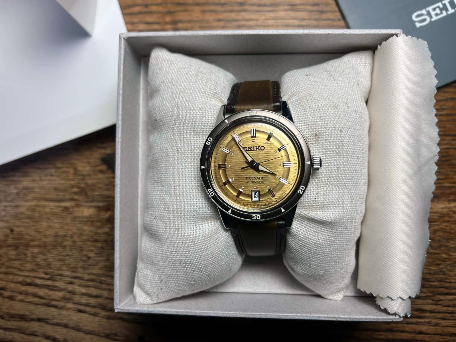 Seiko Presage Men\'s SRPL75 Watch Style60\'s  Automatic - Gold Dial - NEW w/Box