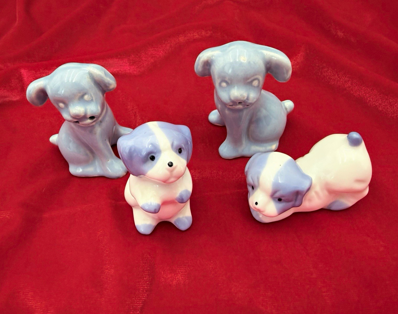 Vintage Cute Puppies Lot Postwar Salt and Pepper Shakers and 2 Figurines