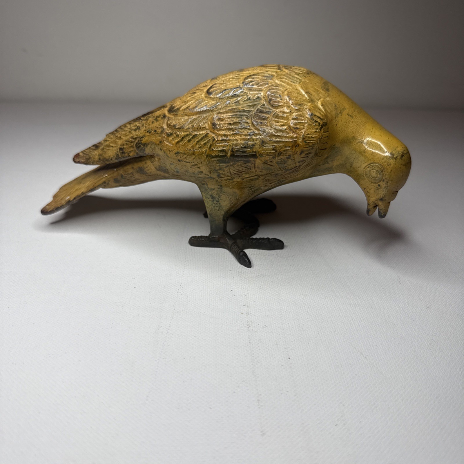 Vintage Mid Century Japanese Bronze Dove Pigeon Statue Feeding Bird Figurine MCM