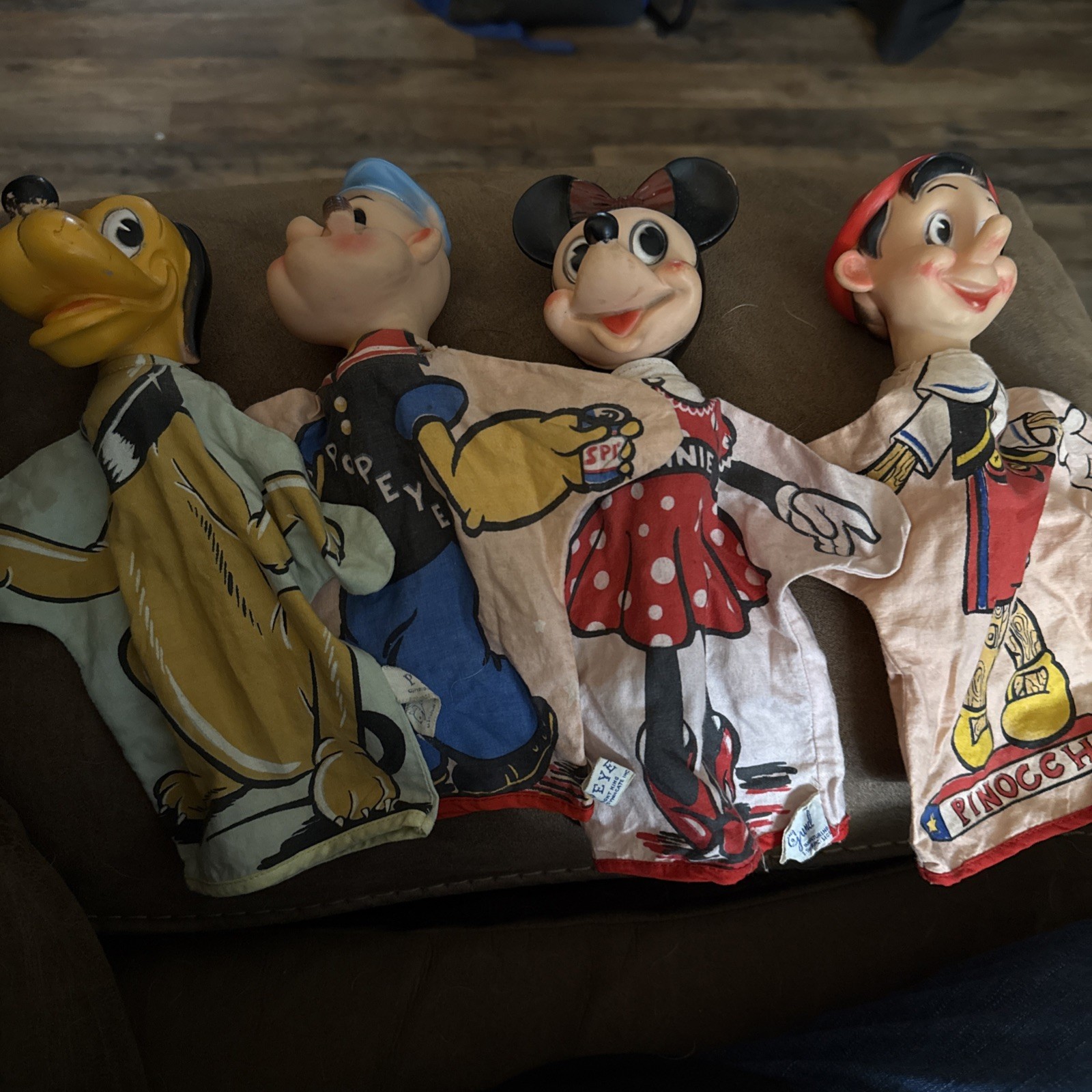 Vintage Hand Puppets Gund Minnie Mouse, Pinocchio, Pluto And Popeye