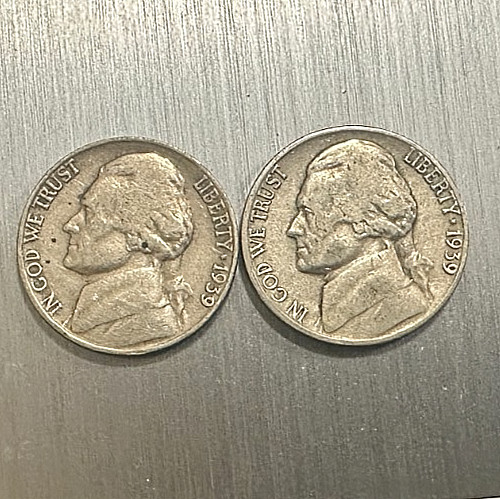 1939-D and 1939-S Key Jefferson Nickels Average Circulated (Stock Photo) CHRC 1939-D and 1939-S Key Jefferson Nickels Average Circulated (Stock Photo) CHRC