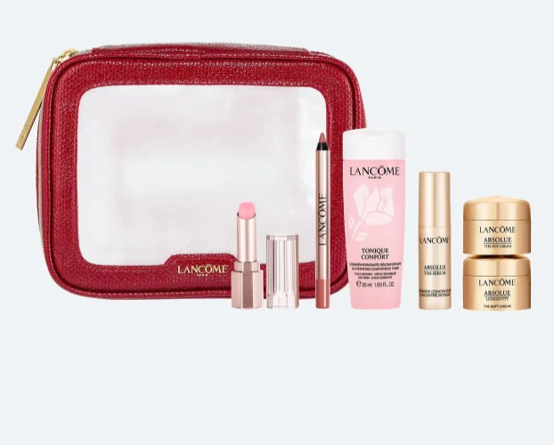 Lancome Absolue 7pc Set Soft Cream Eye Serum Toner Lip Idole Cosmetics Bag New