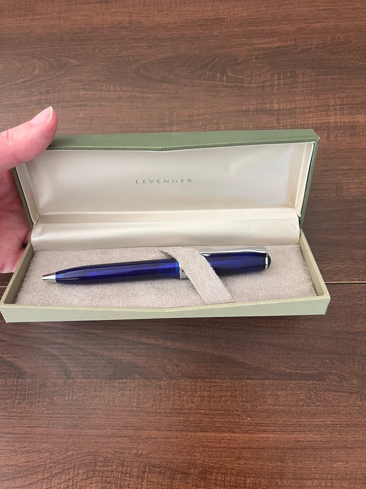 Levenger Royal Blue Ballpoint Pen with Silver Trim And Original Box Twist Open