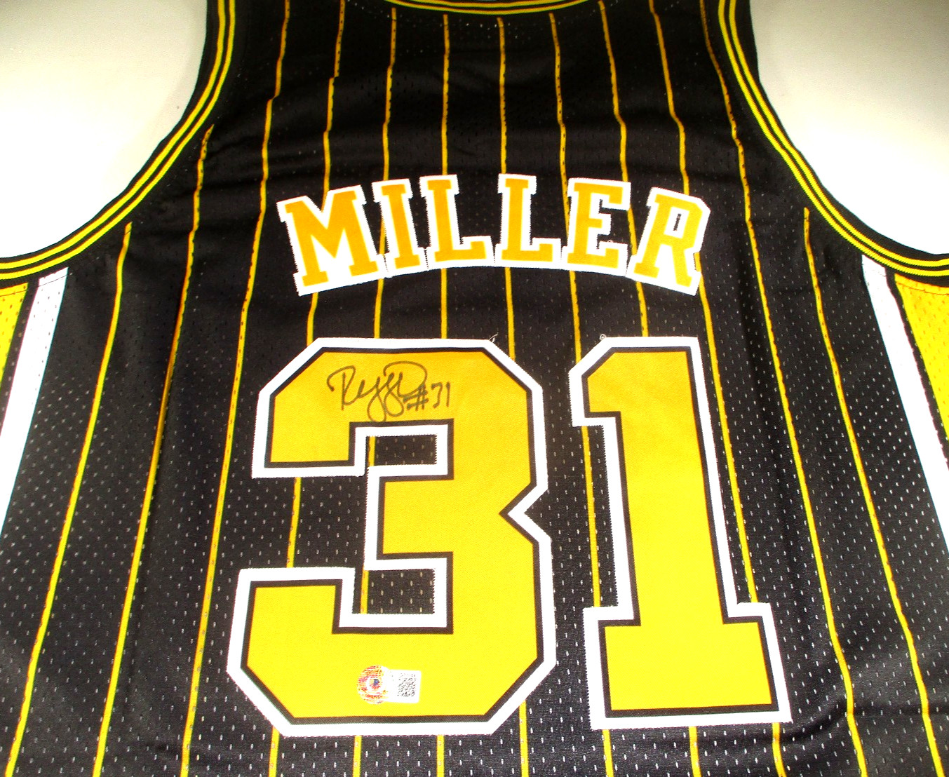 Reggie Miller / Autographed Indiana Pacers HWC Throwback Basketball Jersey / BAS