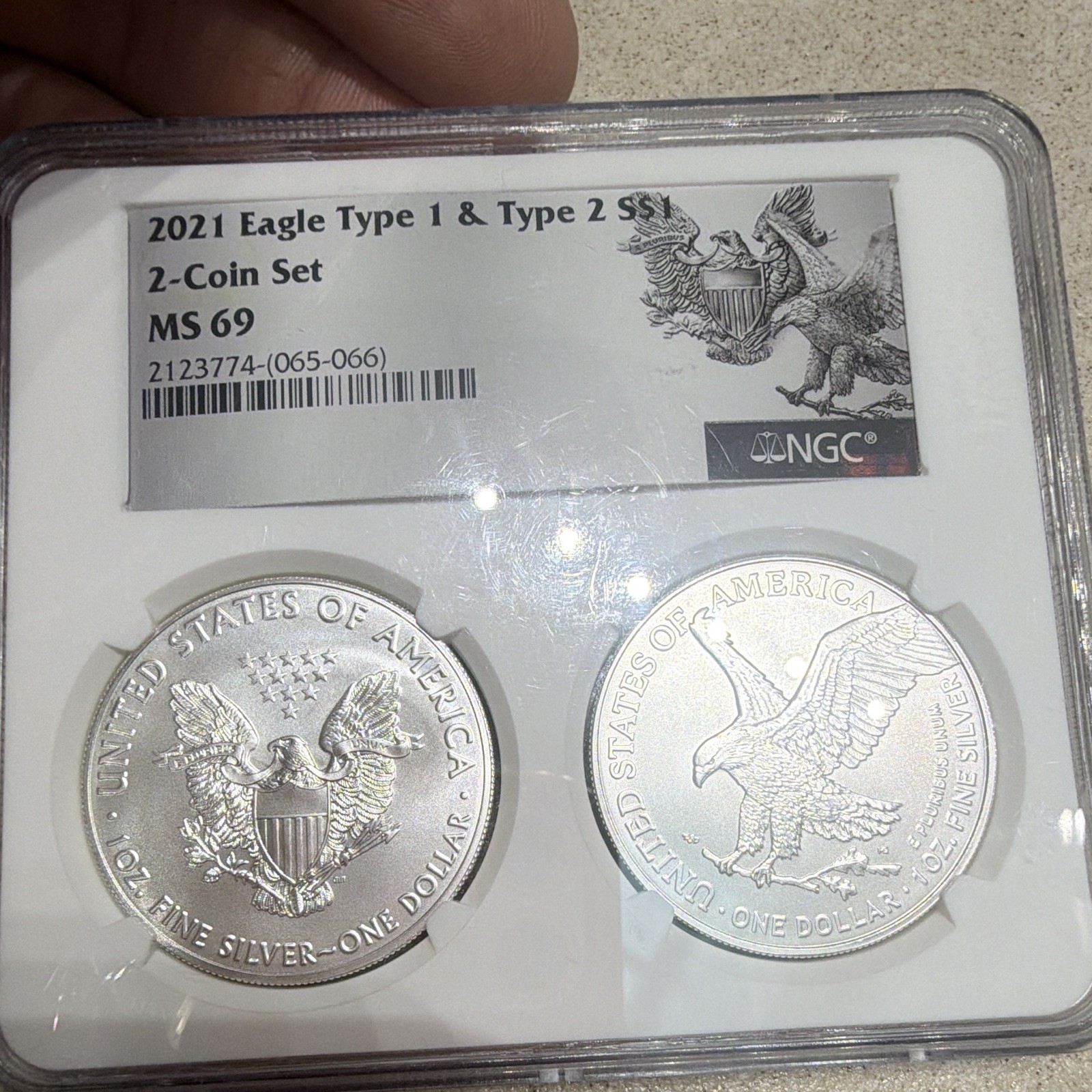 2021 Silver Eagle Type 1 & Type 2 2-Coin Set NGC MS69 Dual Slab 2 oz silver
