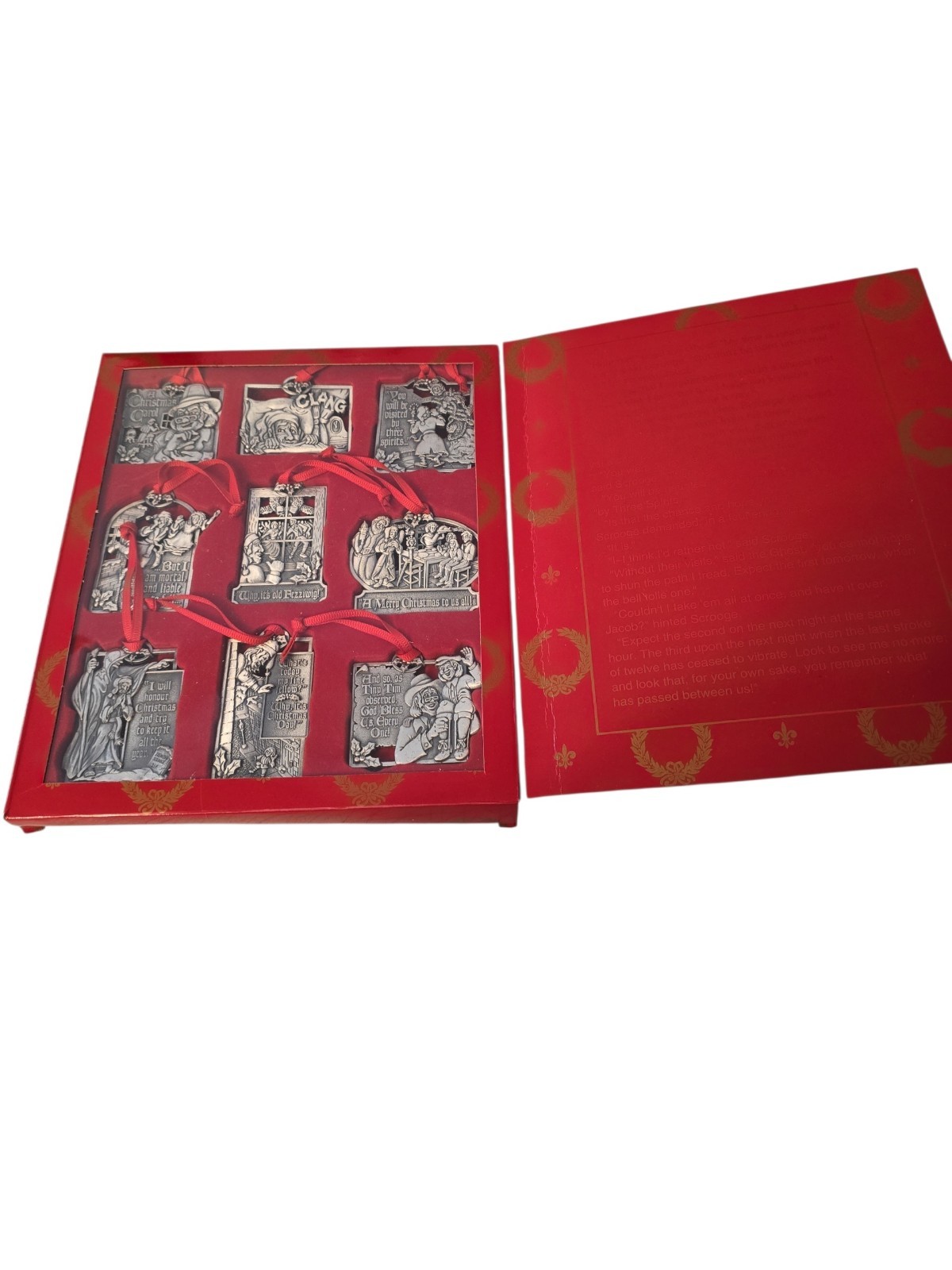 Vintage 1995 May Dept. Stores Pewter Christmas Carol Ornaments Set of Nine Vintage 1995 May Dept. Stores Pewter Christmas Carol Ornaments Set of Nine