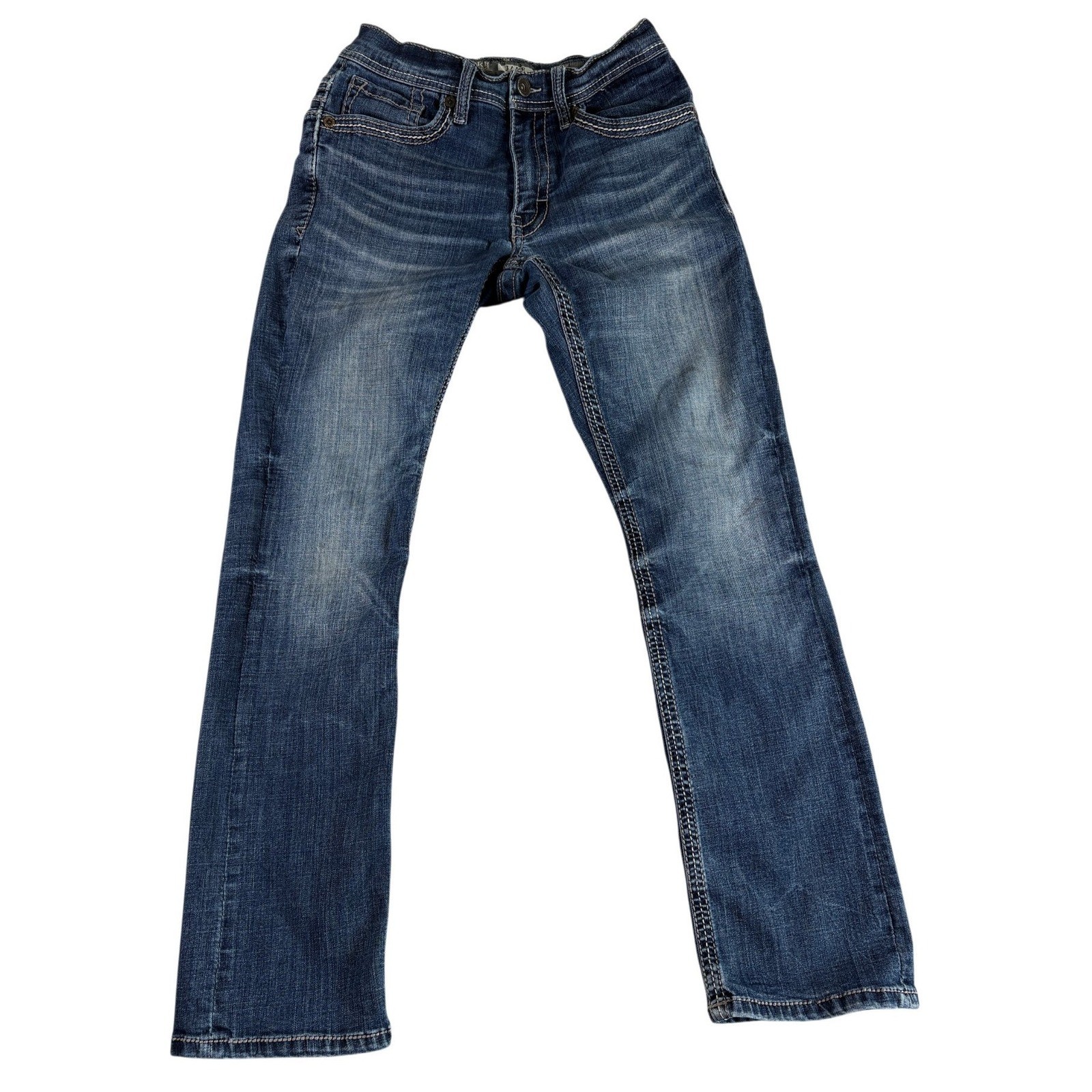 BKE Jake Straight Jeans Mens 30R Blue Denim Medium Wash Rugged Workwear Stretch
