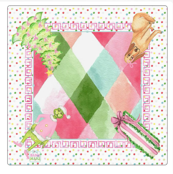 Green Christmas Themed Non Slip Rubber American Mahjong Game Table Mat