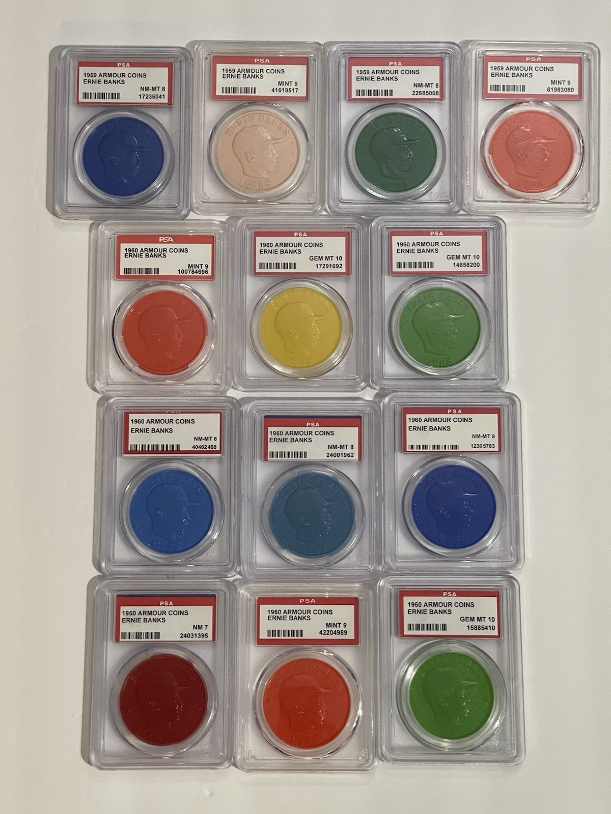 1959 - 1960 Armour Coin ERNIE BANKS Premier Vintage Collection PSA 7 thru PSA 10