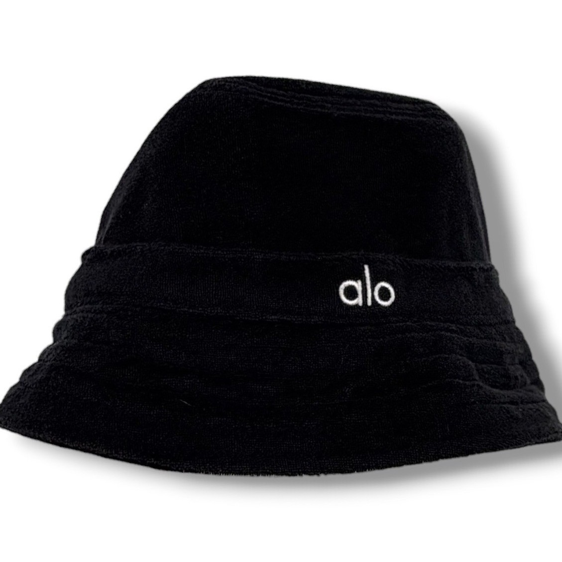 Alo Yoga Terry Beachside Bucket Hat Unisex OS Black Terrycloth Athleisure Summer