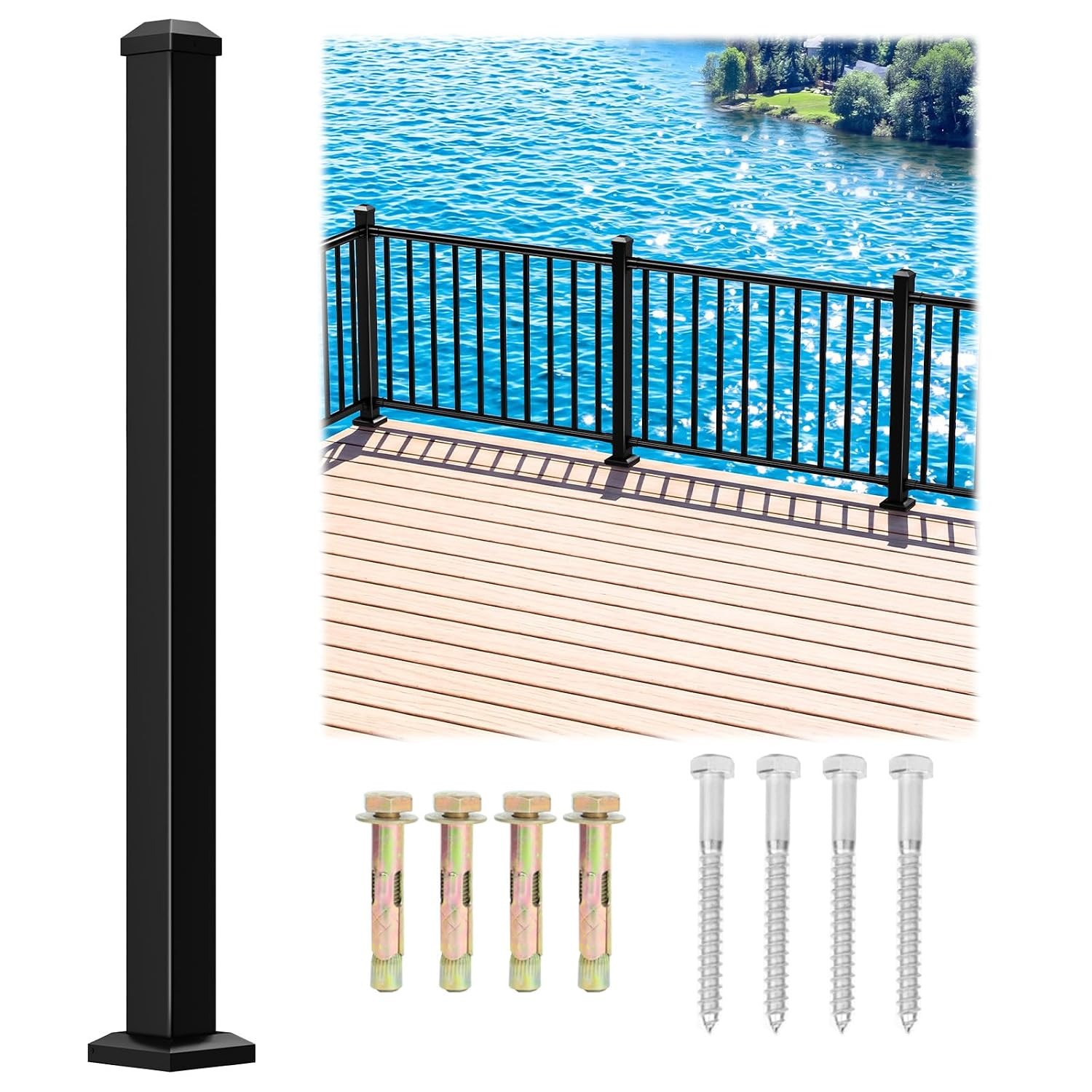 1 Pack 2.56 in X 2.56 in X 39 in Aluminum Railing Post with Screws 1 Pack 2.56 in X 2.56 in X 39 in Aluminum Railing Post with Screws