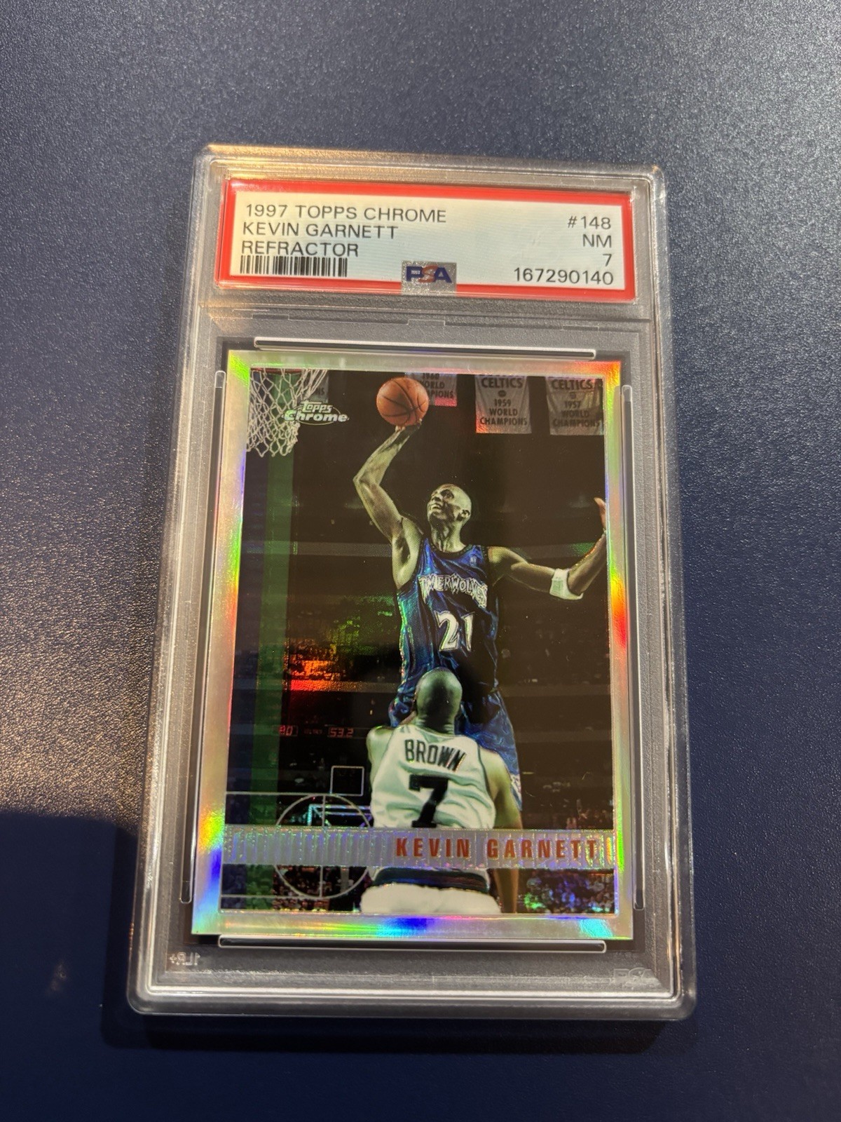 Topps 1997-98 Topps Chrome Kevin Garnett #148 Refractor PSA 7 NBA
