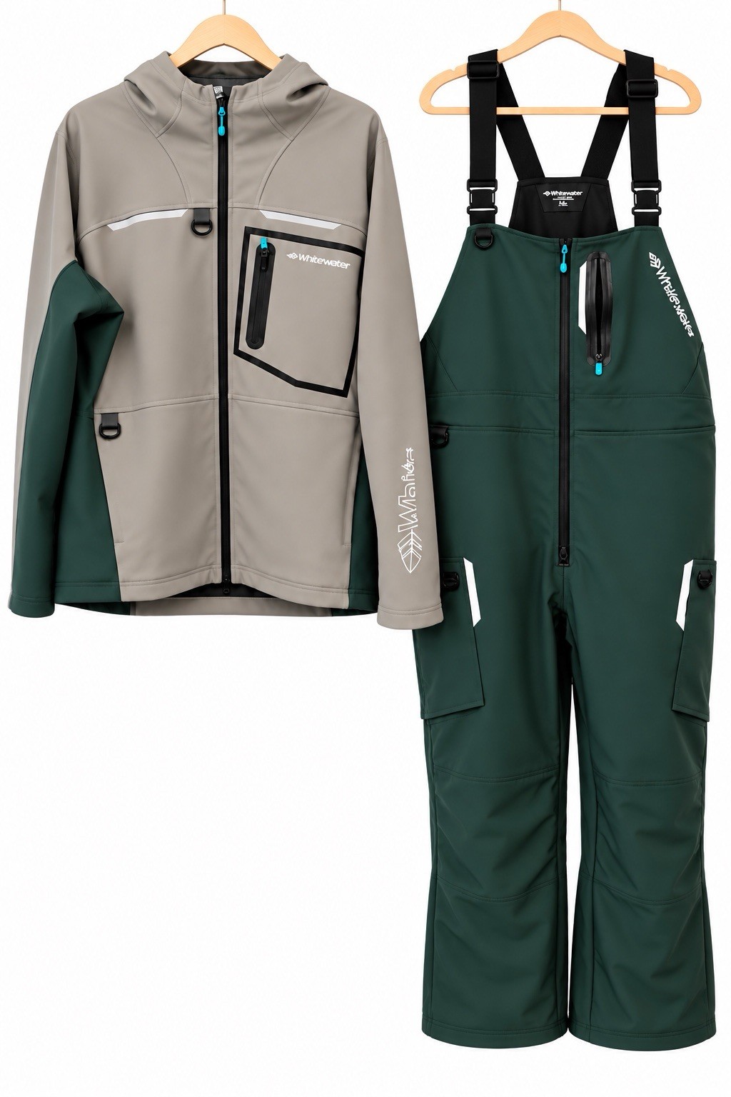 Whitewater Tamer Fishing Softshell Jacket & Bibs Set XXL Gray Green Waterproof