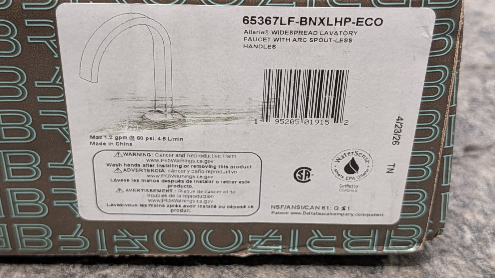 Brizo Allaria Widespread SS Faucet w/ Arc Spout-Less Handles 65367LF-BNXLHP-ECO