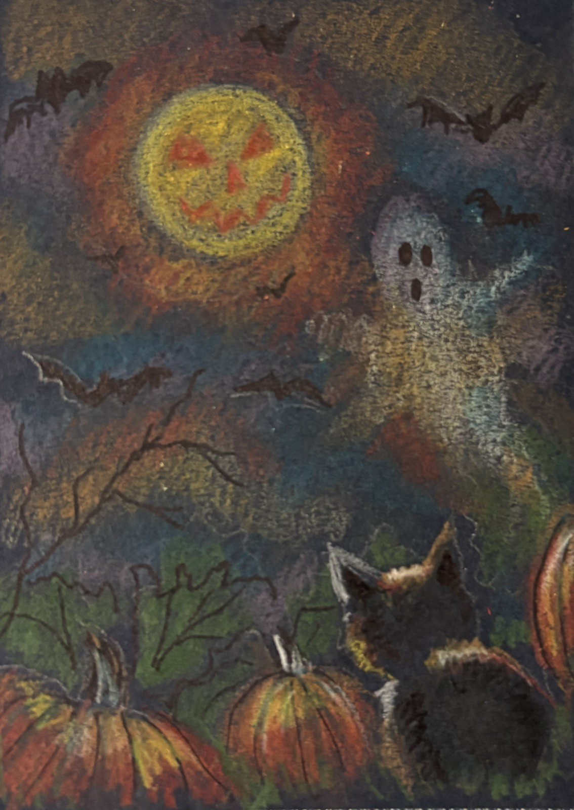 ACEO ORIG. SPIRIT OF HALLOWEEN BLACK CAT FELINE FULL MOON JACK O LANTERN BATS ACEO ORIG. SPIRIT OF HALLOWEEN BLACK CAT FELINE FULL MOON JACK O LANTERN BATS