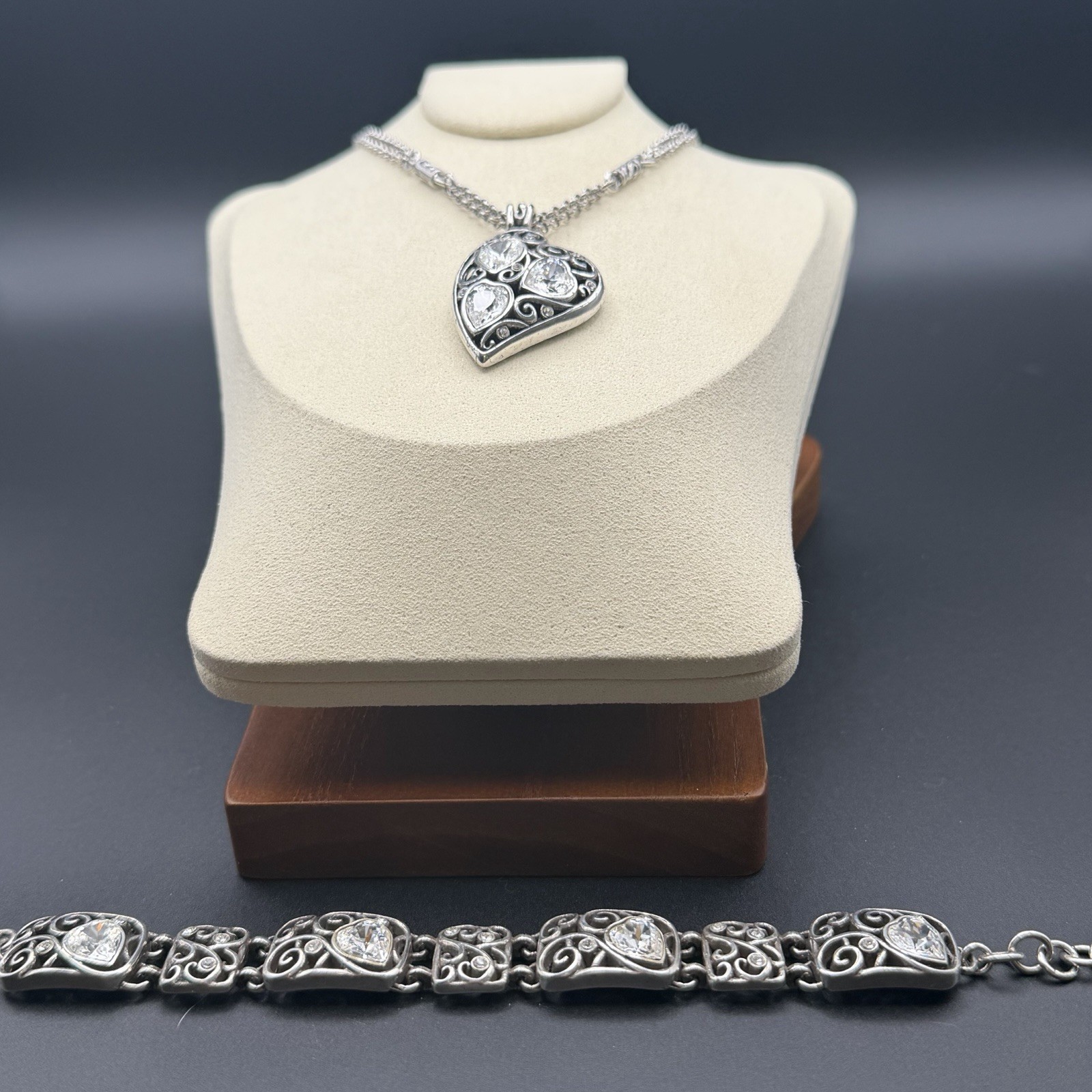 Retired Rare Brighton Dallas Necklace And Matching Bracelet With Crystal Hearts Retired Rare Brighton Dallas Necklace And Matching Bracelet With Crystal Hearts