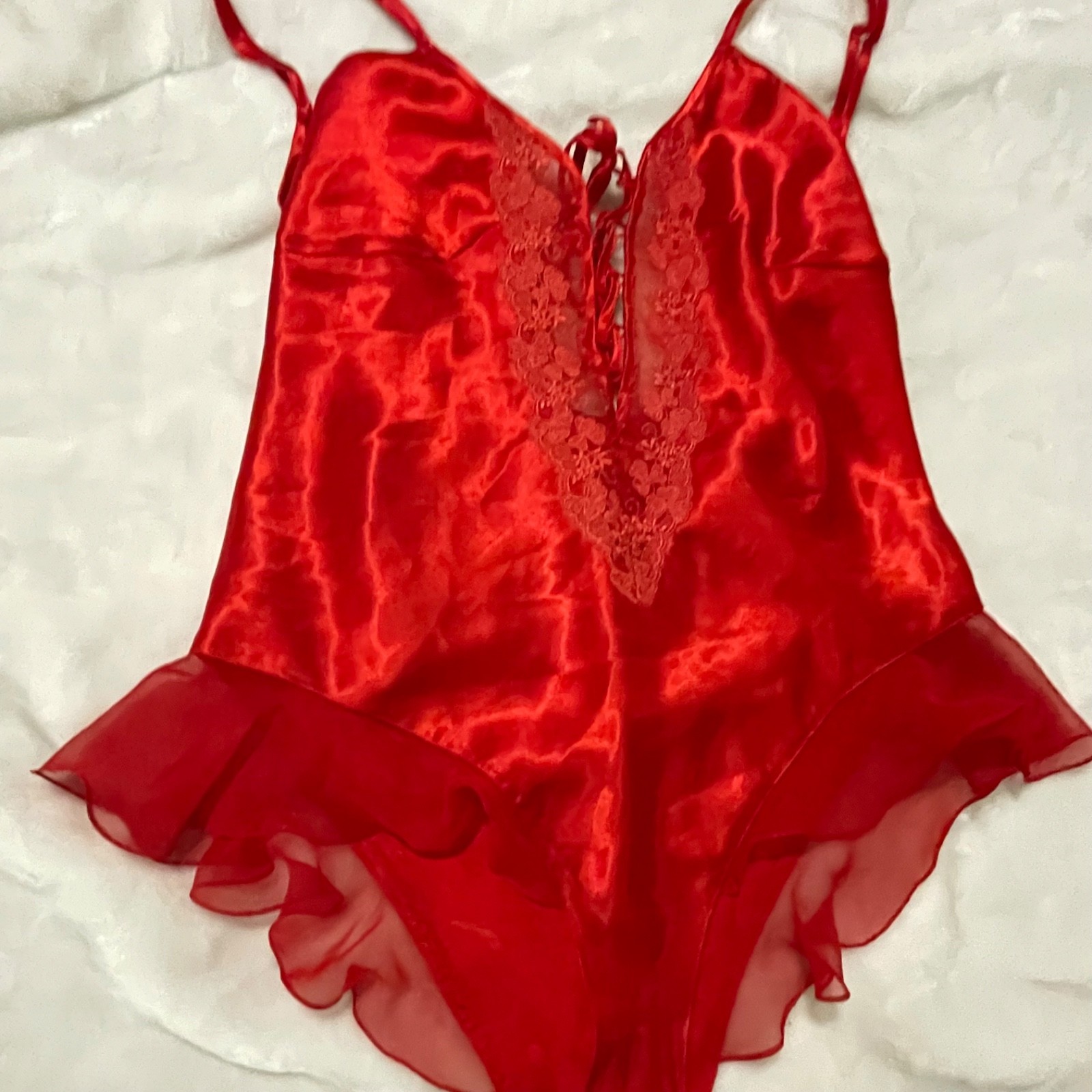 Vintage Erica Taylor Intimates Teddy Bodysuit 80s 90s Red satin snaps Large
