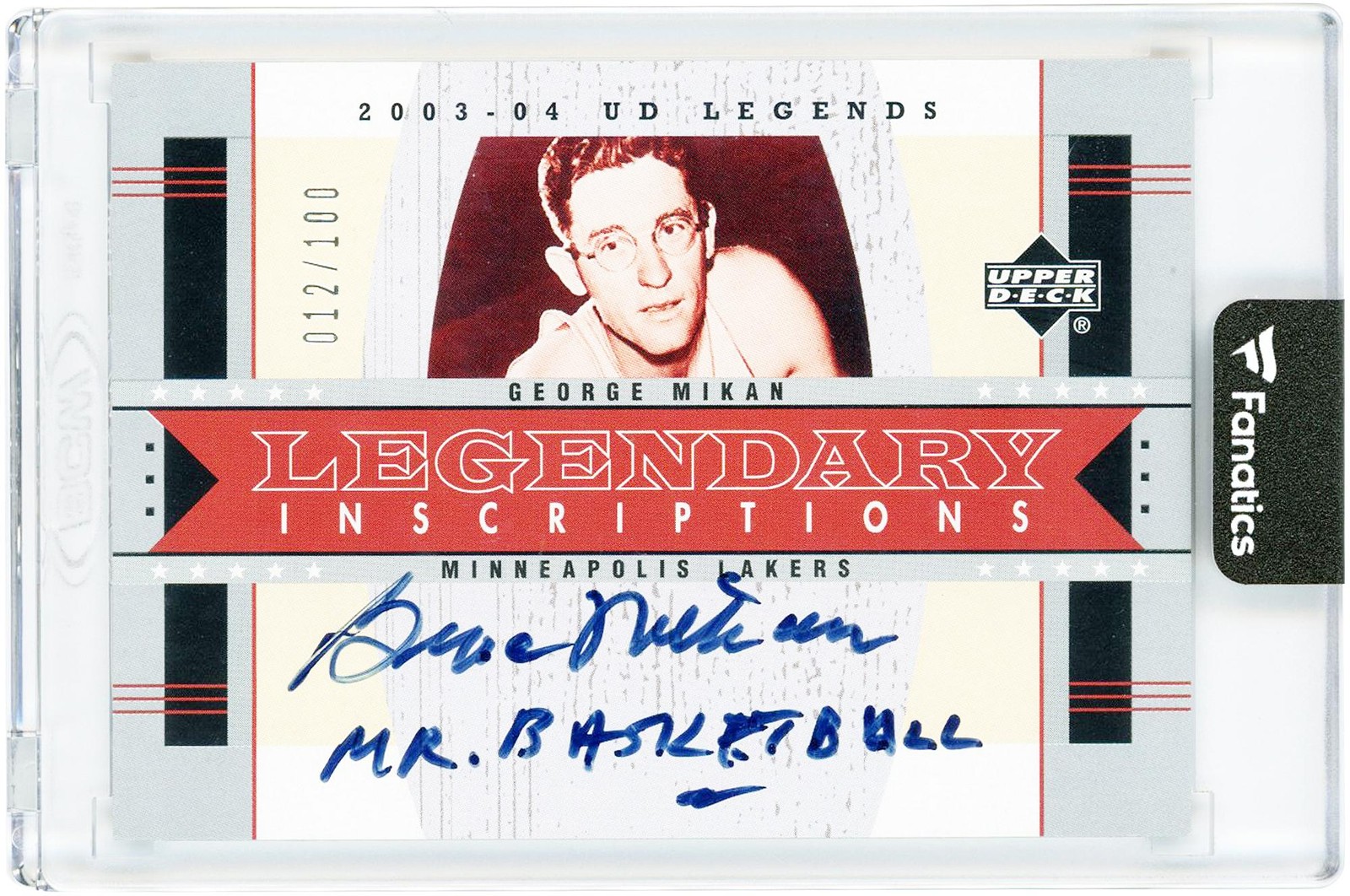 George Mikan Lakers Signed 2003-04 Upper Deck Legends #LI-GM #12/100 Card w/Insc