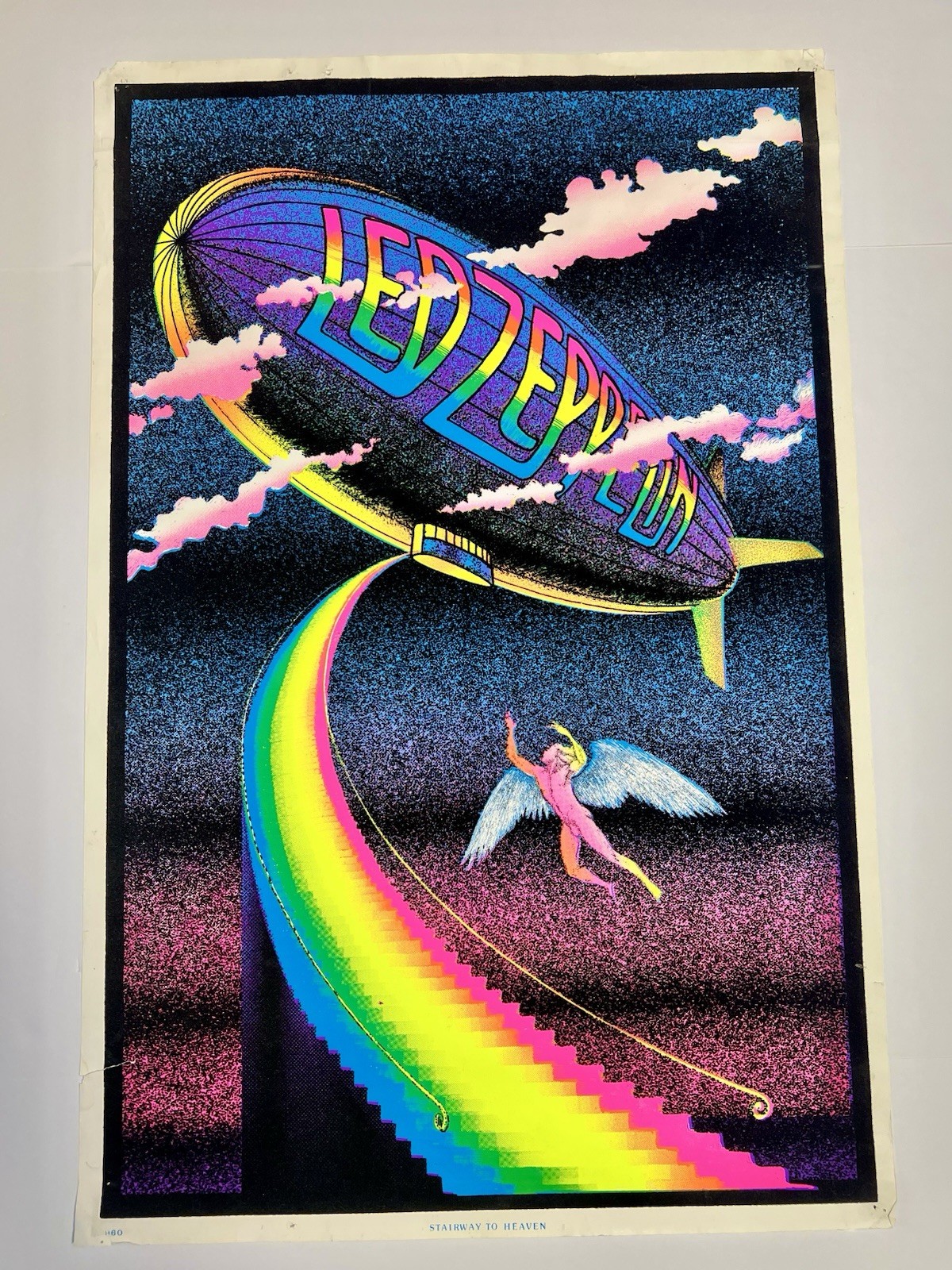 Vintage 1970\'s Led Zeppelin Stairway To Heaven Flocked Velvet Blacklight Poster 