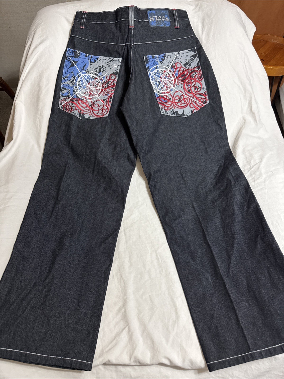 VTG Y2K Mecca USA Baggy Embroidered Jeans 38x32 NWT Deadstock Wide Leg VTG Y2K Mecca USA Baggy Embroidered Jeans 38x32 NWT Deadstock Wide Leg