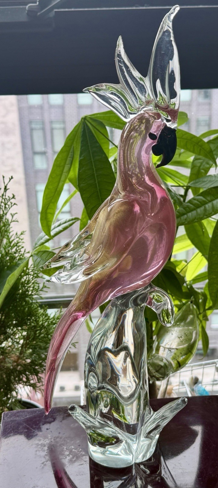 Vintage Large MCM 1950s Pink Gold Barbini Murano Glass Cockatoo Parrot Italy Art