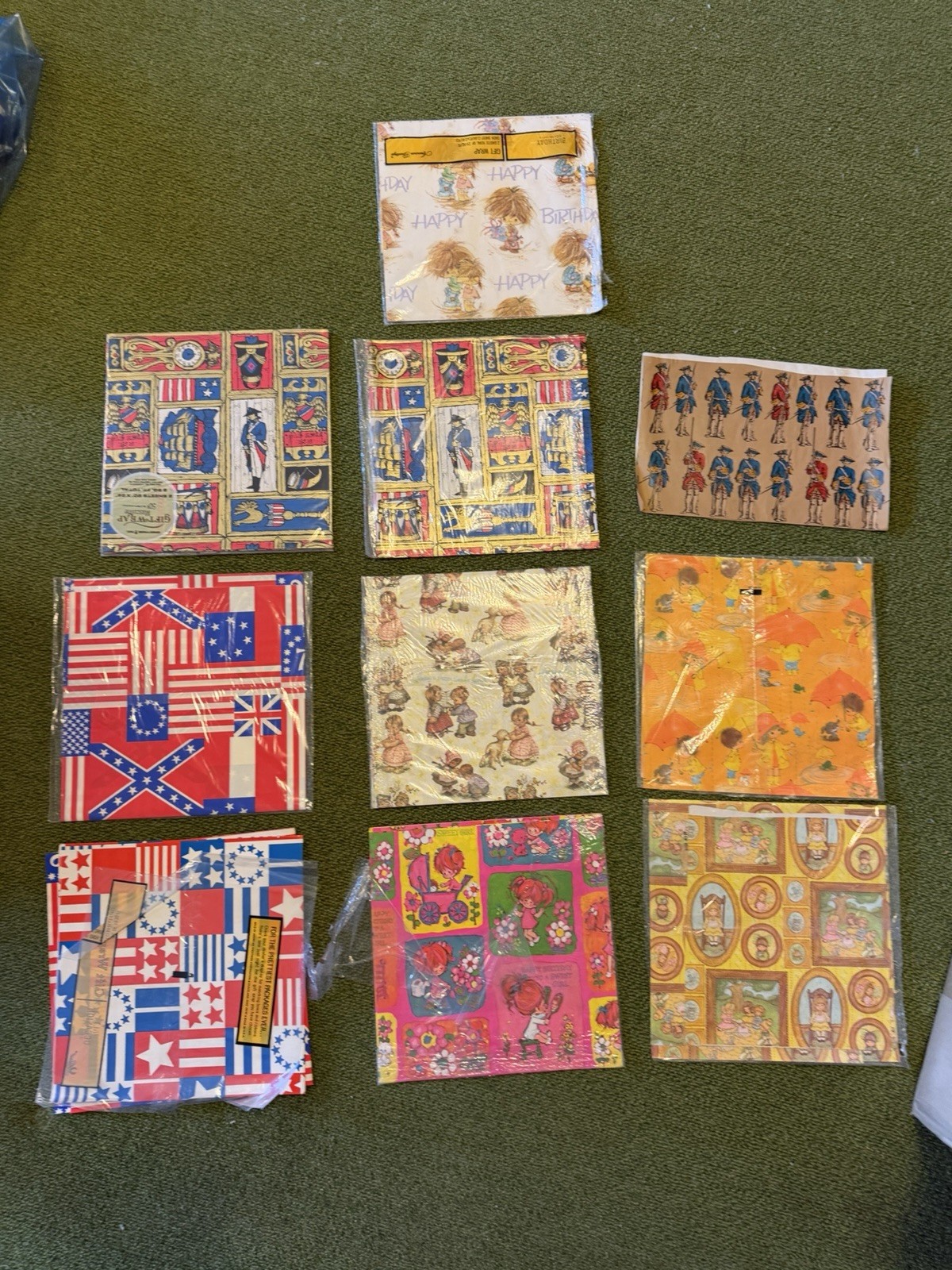 1970 Vintage Gift Wrapping Paper NOS 8 Factory sealed. nostalgic Americana set  
