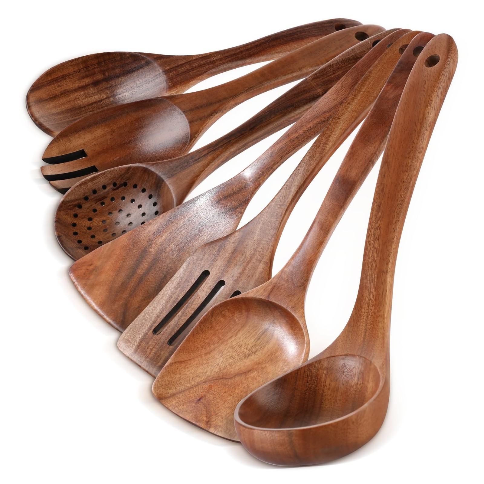 GianAbor Teak Wood Kitchen Utensils Set, 7 Pieces