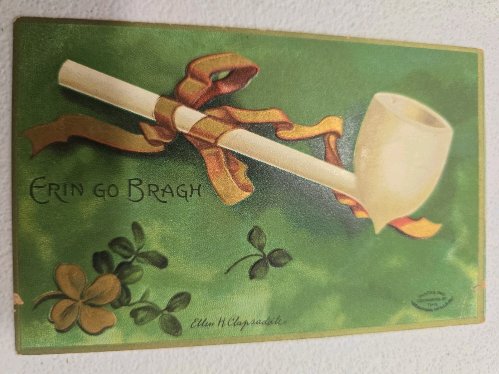 1908 Artist Signed Clapsaddle St Patrick\'s Day Postcard ERIN GO BRAGHPipe UNP