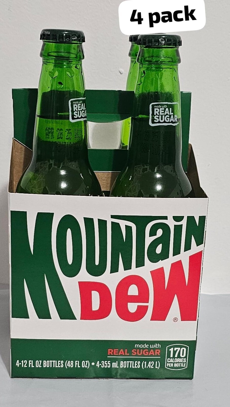 MTN Mountain Dew Real Sugar 12oz Glass Bottle 4 COUNT  Bd Apr 2026